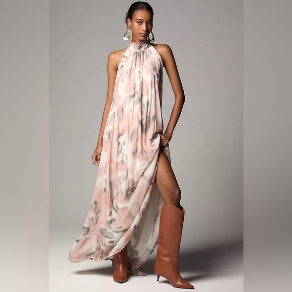Maeve Dresses & Skirts - Maeve Halter Sheer Printed Flowy Halter Maxi Dress Size Medium